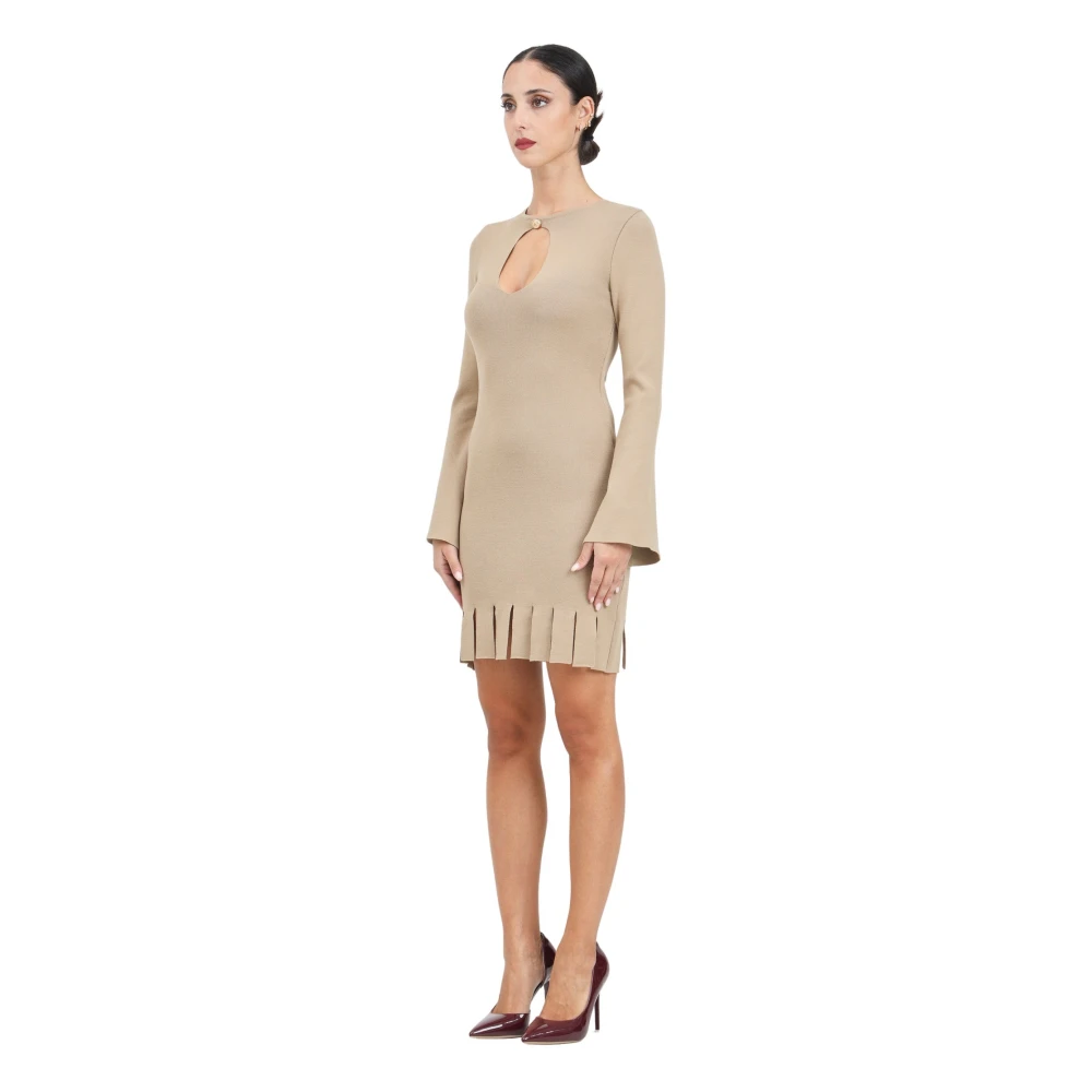 Akep Beige Korte Jurk met Juweelknoop Beige Dames