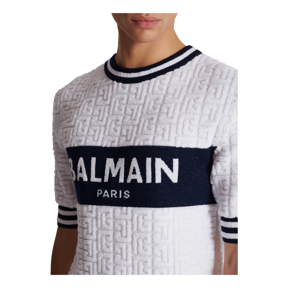 Balmain Kortemouw PB Labyrinth gebreid T-shirt White Heren