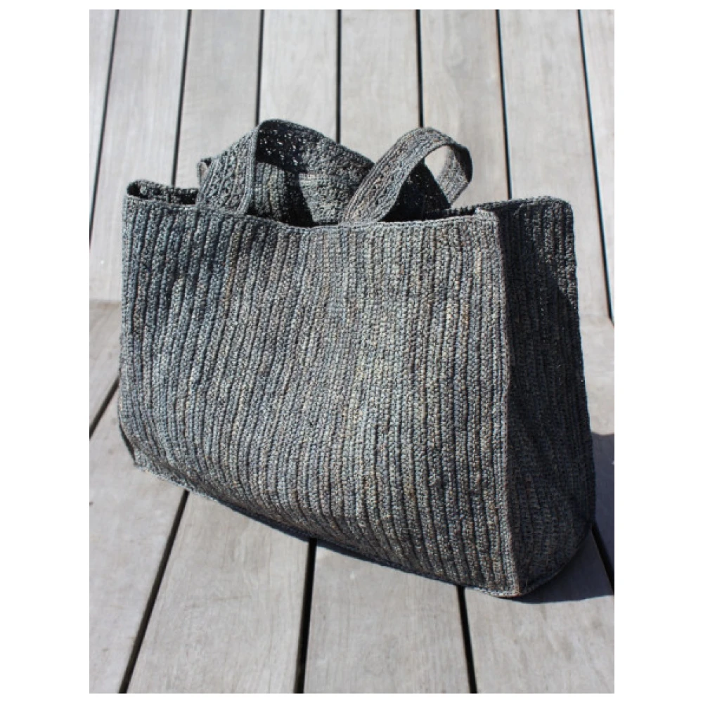 Ibeliv Fitia Geborduurde Raffia Tote Tas Gray Dames