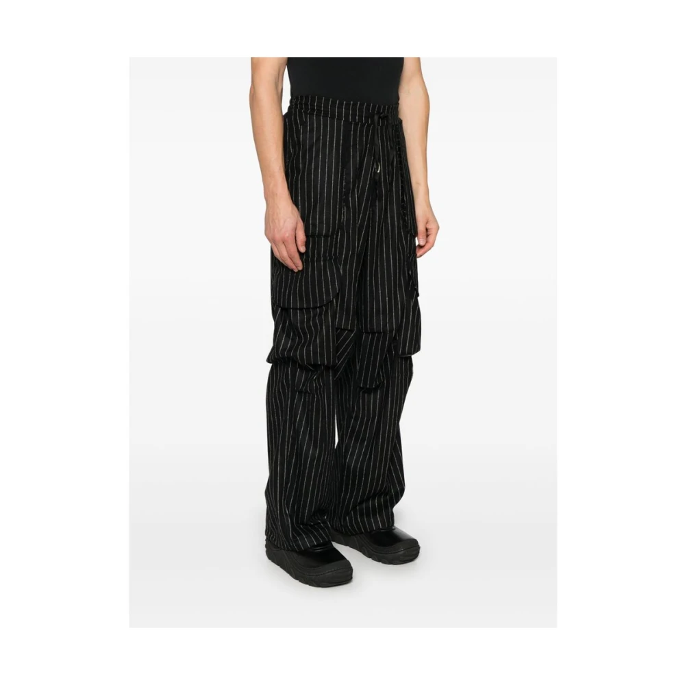 A Paper Kid Pinstripe Cargo Broek met Trekkoord Taille Black Heren