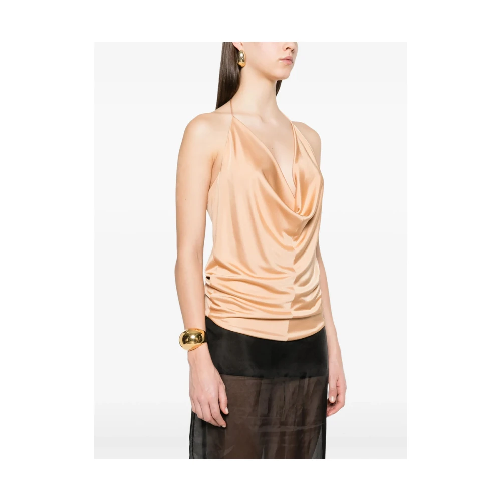 Tom Ford Beige Halternek Mouwloze Gedrapeerde Top Beige Dames