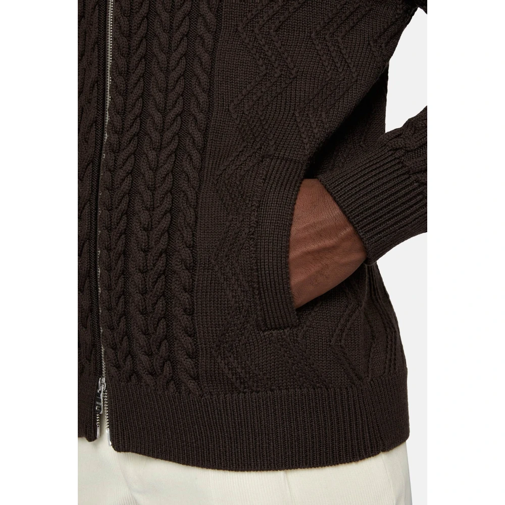 Boggi Milano Gemengde Steek Full-Zip Trui van Merinowol Brown Heren