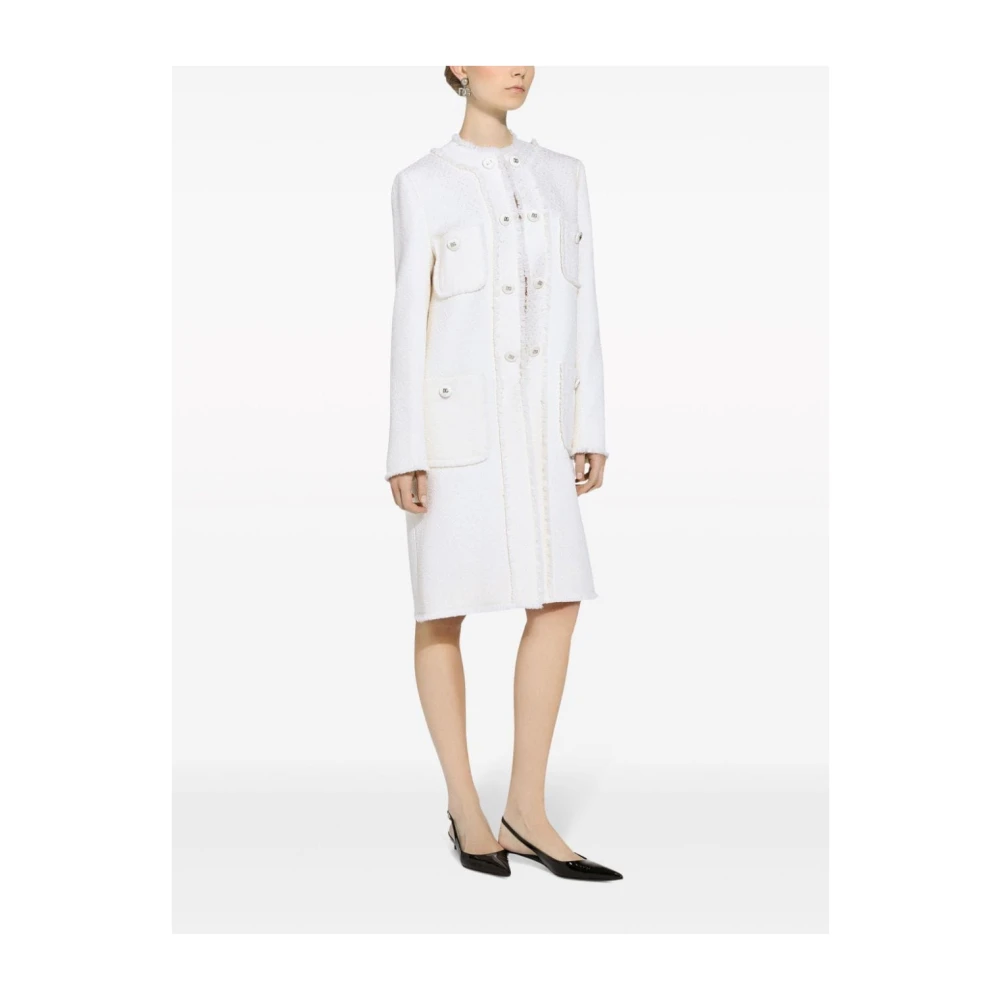 Dolce & Gabbana Roomwit Tweedjas Raffelrand Beige Dames