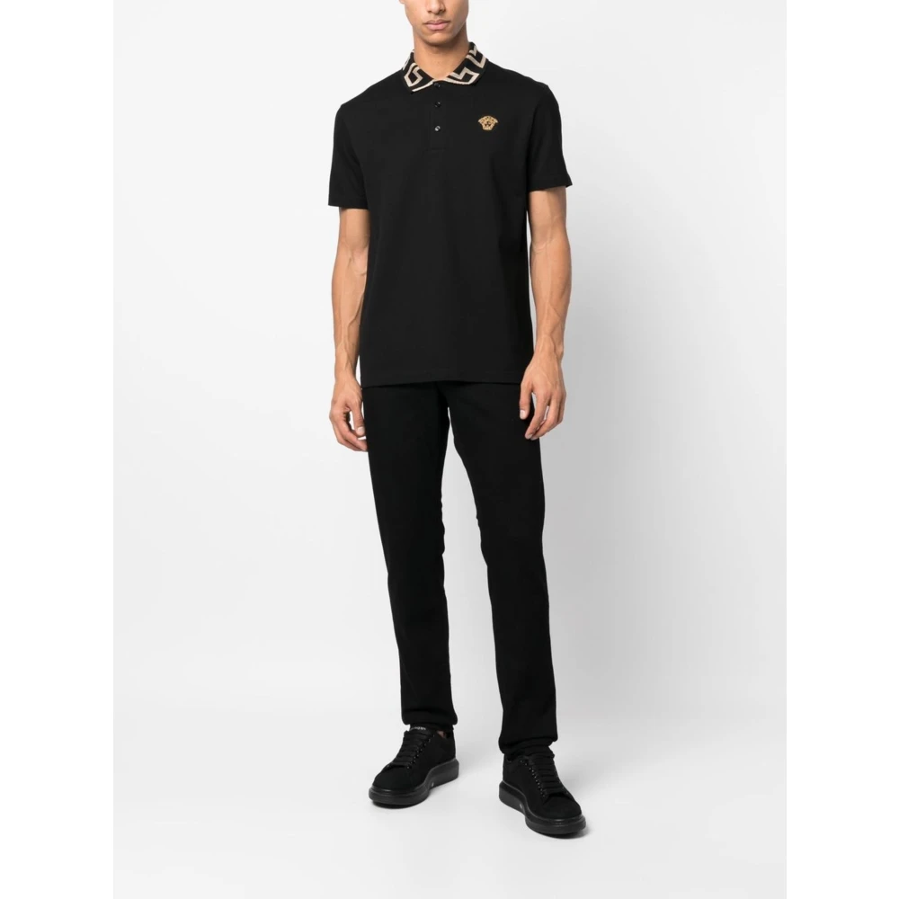 Versace Greca Polo Shirt met Medusa Motief Black Heren
