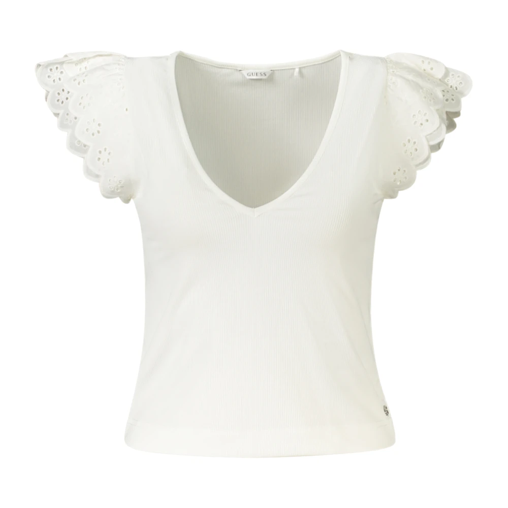 Guess Women's White T-Shirts, S, Short Sleeve V-Neck T-Shirt