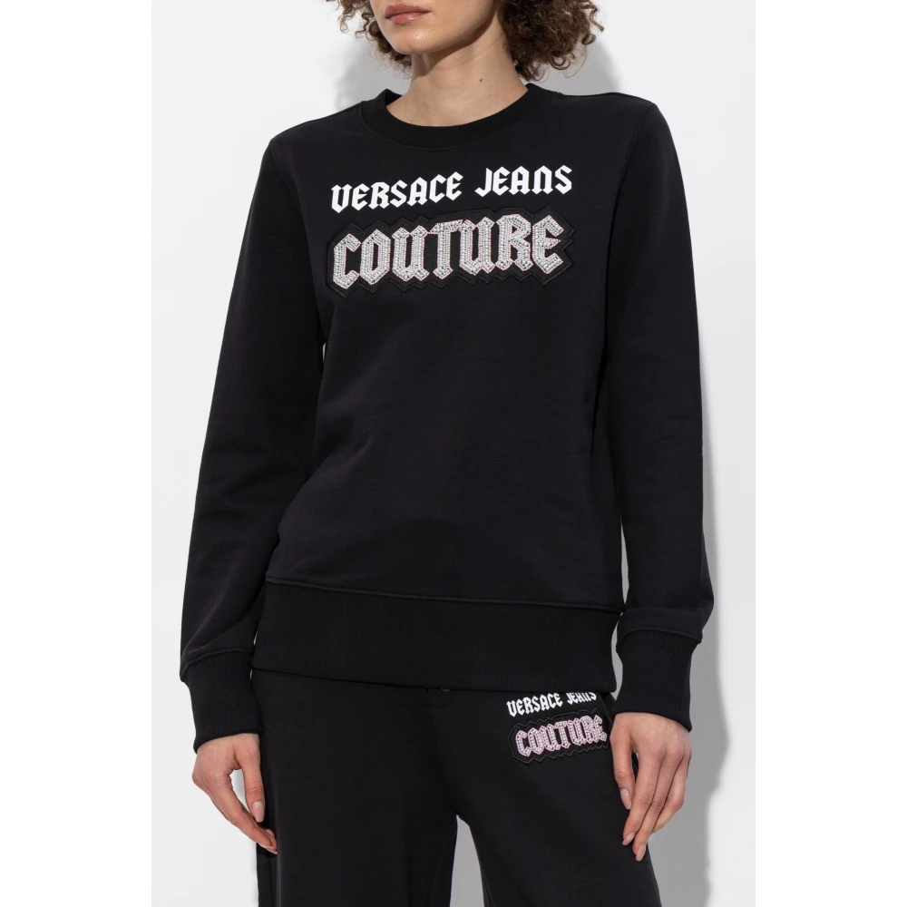 Versace Jeans Couture Sweatshirt met glinsterende applicaties Black Dames
