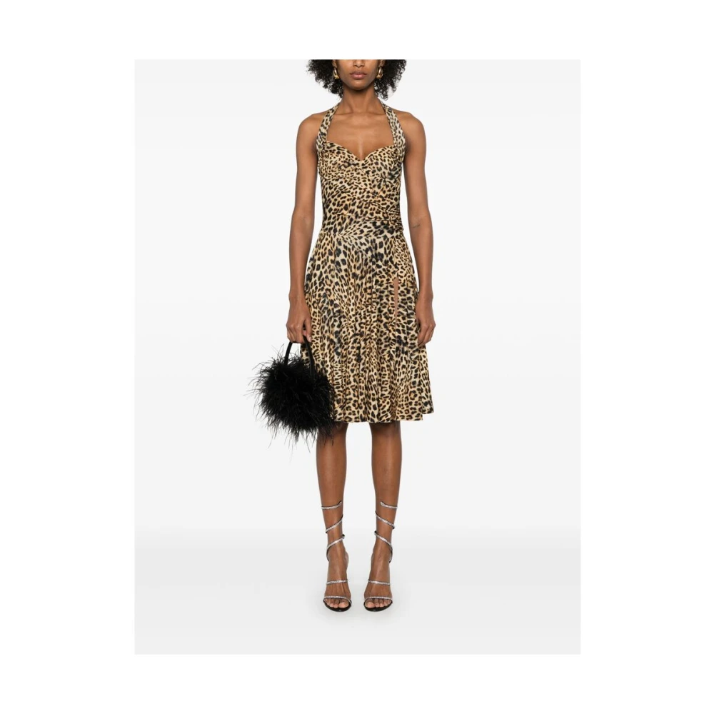 Norma Kamali Beige Halternek Flared Rok Jurk Brown Dames