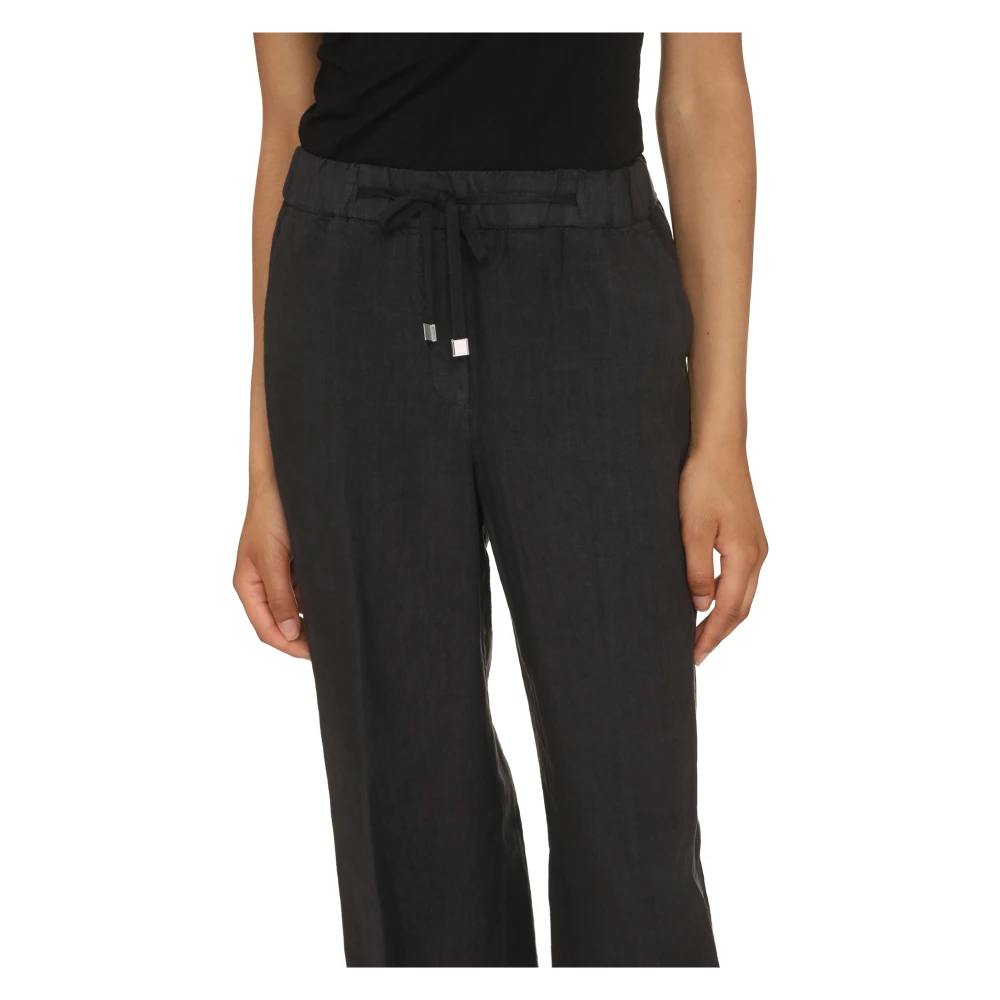 PESERICO Wijde Linnen Broek met Omgeslagen Zoom Gray Dames