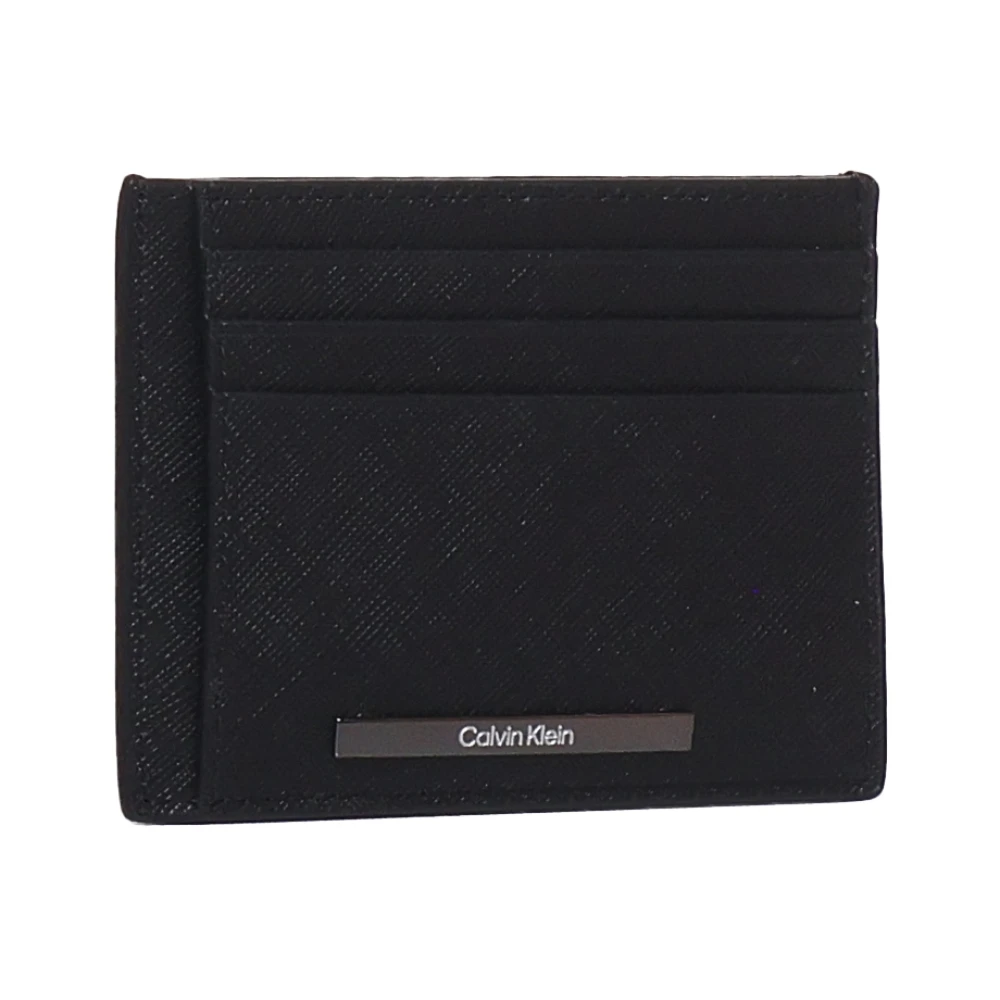Calvin Klein Zwarte Leren Kaarthouder met Gouden Logo Black Heren