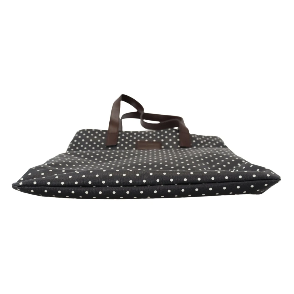 Dolce & Gabbana Zwart Witte Polka Dot Canvas Winkel Tote Tas Black Dames
