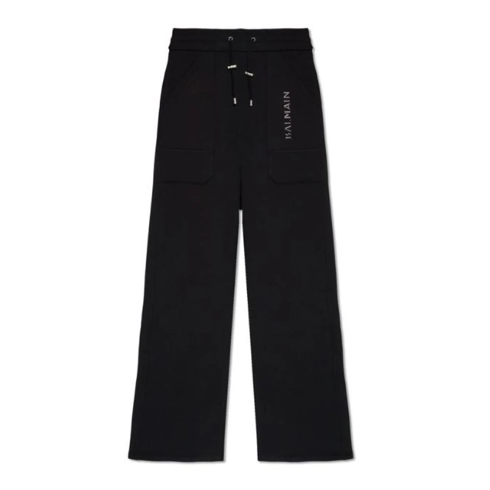 Balmain Zwarte Sportbroek met Logo Print Black Heren