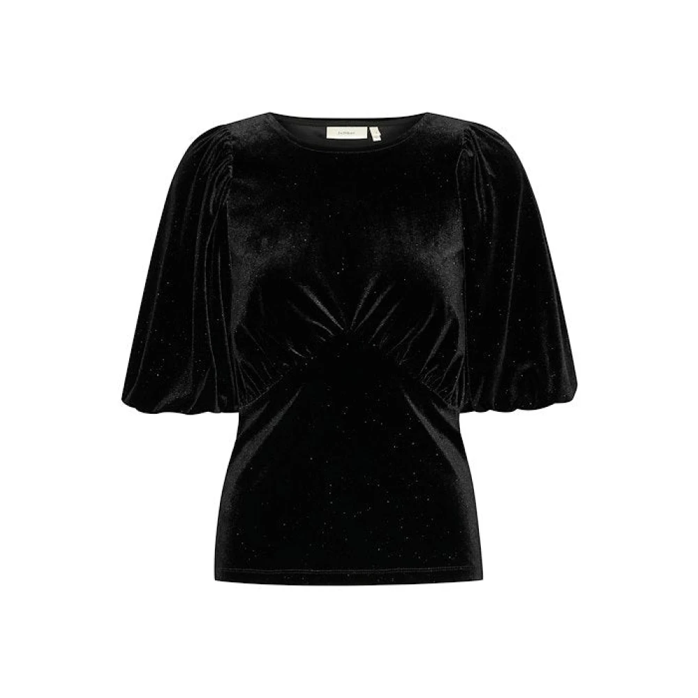 InWear Velours Top met Ruches Zwart Black Dames