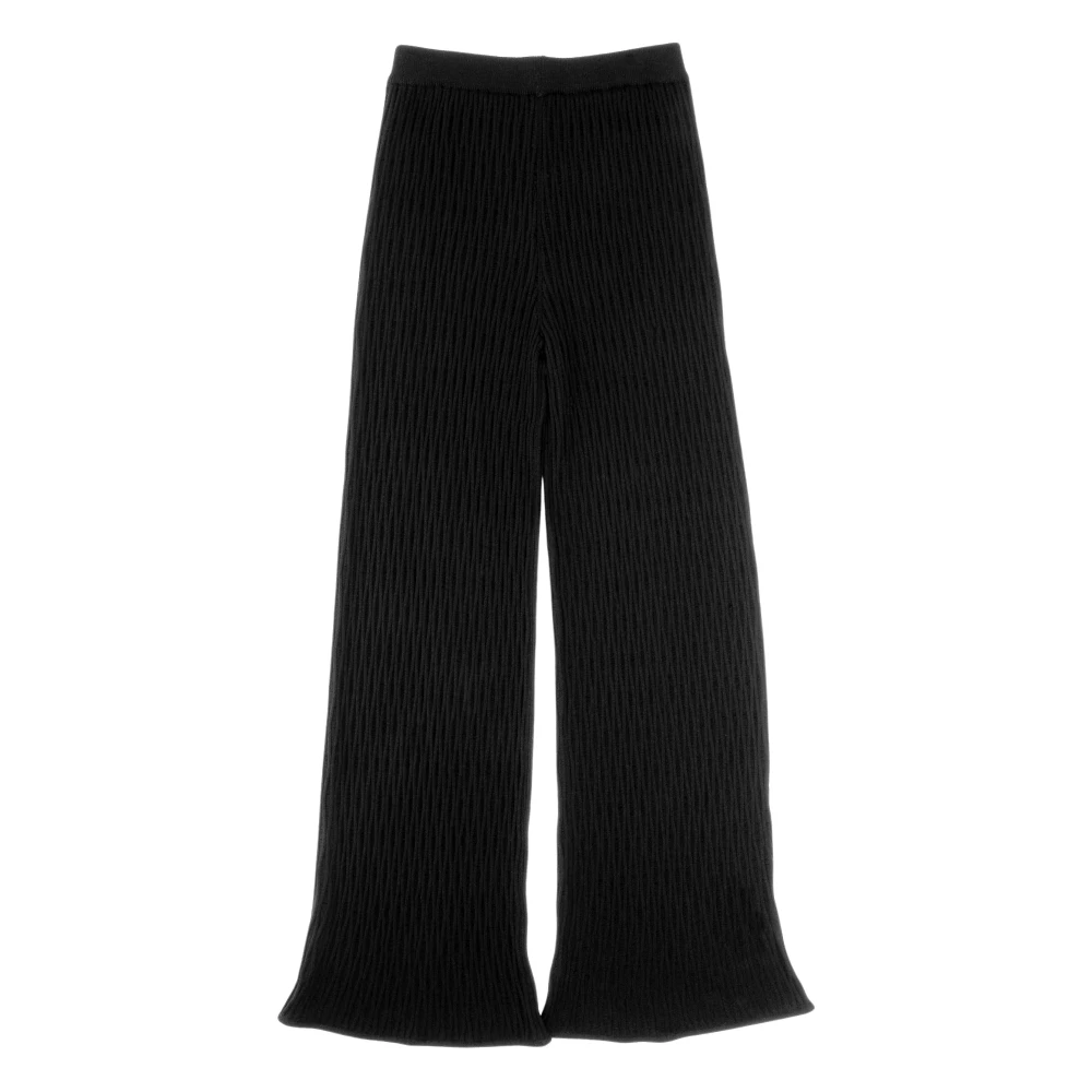 Roberto Collina Zwarte Gebreide Broek Met Wijde Pijpen Black Dames