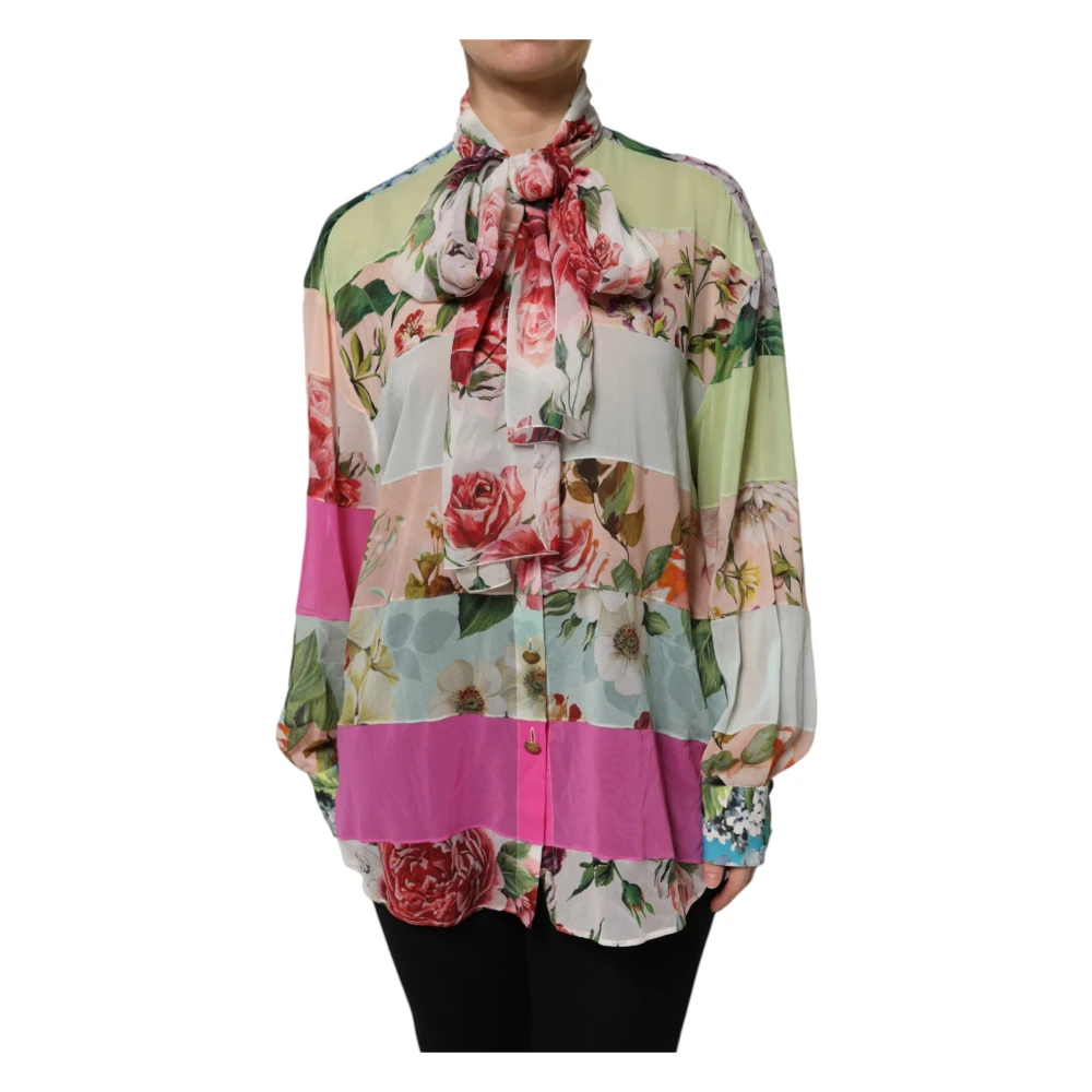 Dolce & Gabbana Women's Multicolor Floral Patchwork Long Sleeves Blouse Top - Blouses - M - Blouses & Shirts