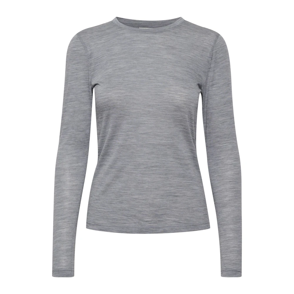 Gestuz Women's Gray Soft Wool Roundneck Top Grey Melange - Long Sleeve T-Shirts - Xl - Tops