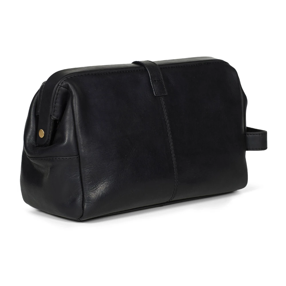 Howard London Zwarte leren reis toilettas Black Heren