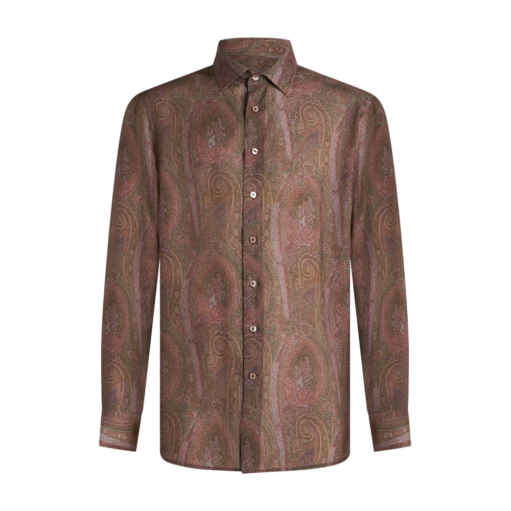 ETRO Bruine Paisley Print Zijden Overhemd Brown Heren