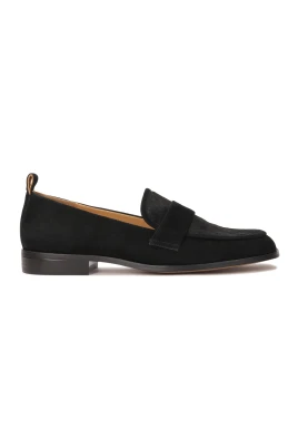 Svarta mocka- och läderloafers med borstar