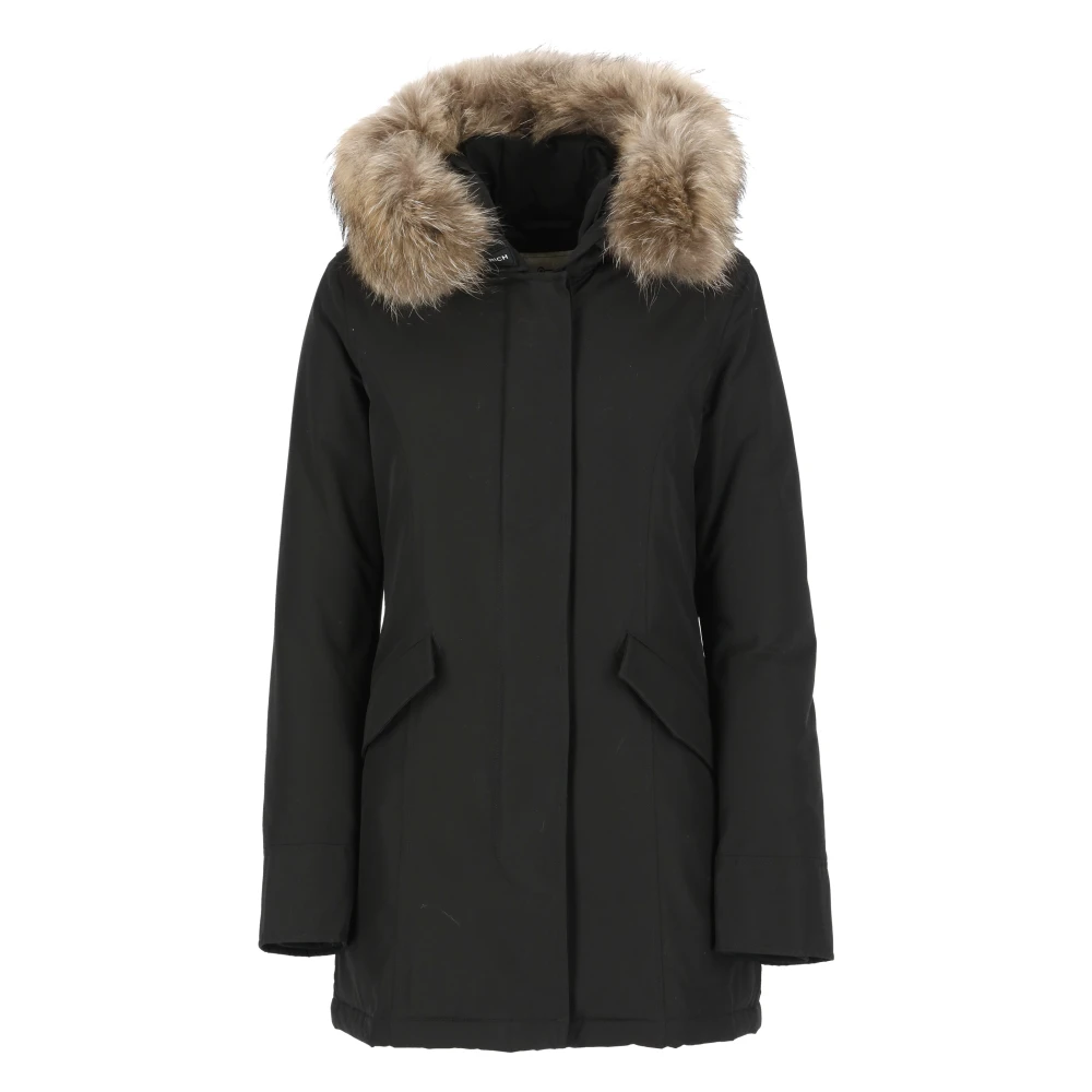 Woolrich Zwarte Tech Fabric Parka met Bont Black Dames