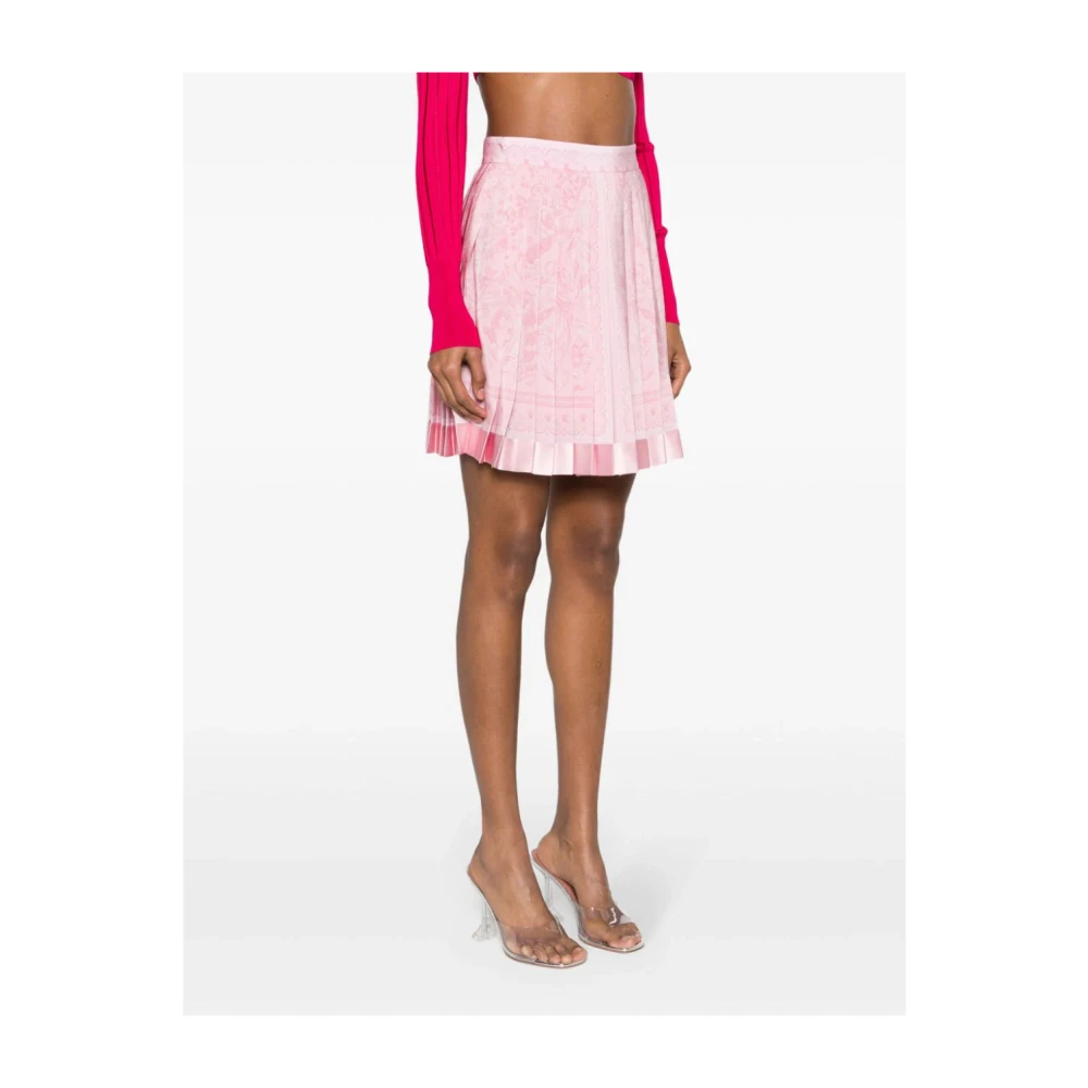 Versace Barocco Print Zijden Rok Pink Dames