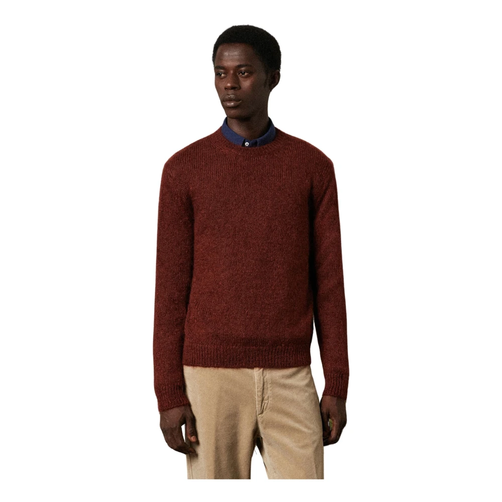 Massimo Alba Mohair Silk Crewneck Sweater Brown Heren