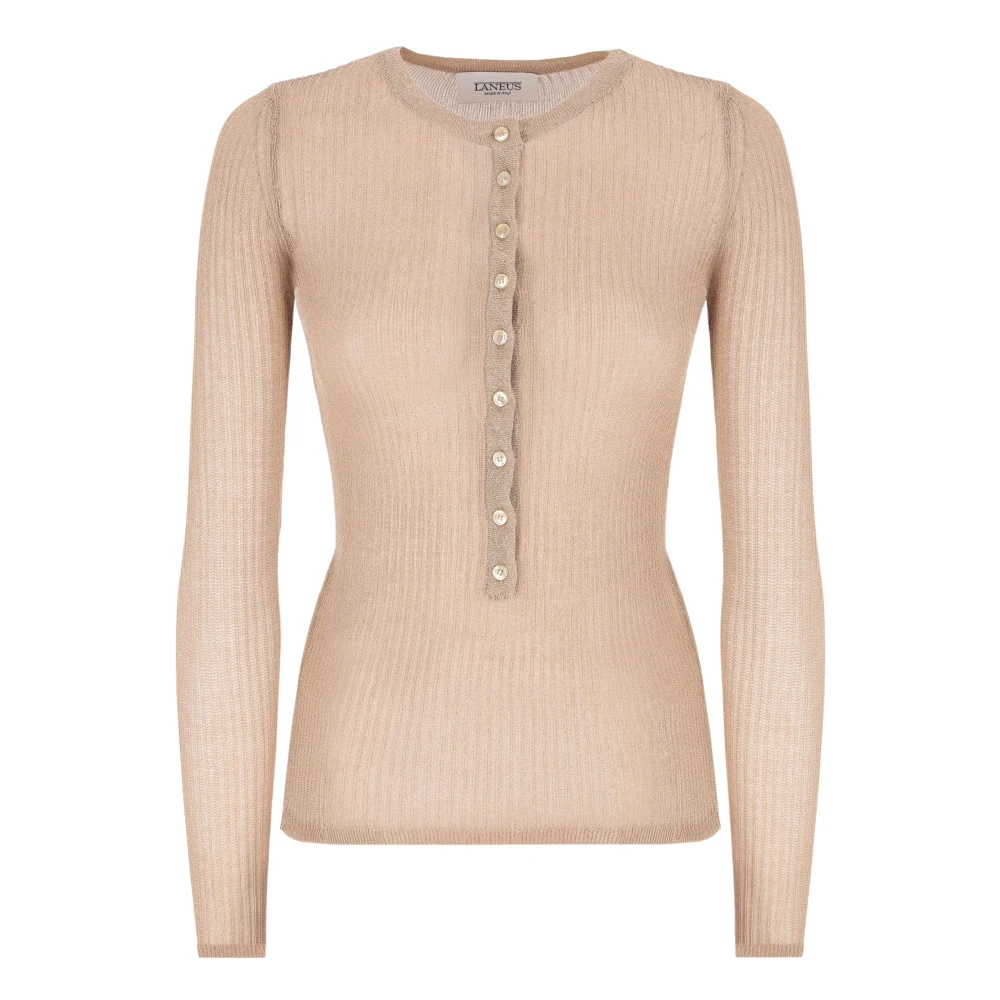 Laneus Top met Lurex knopen Beige Dames