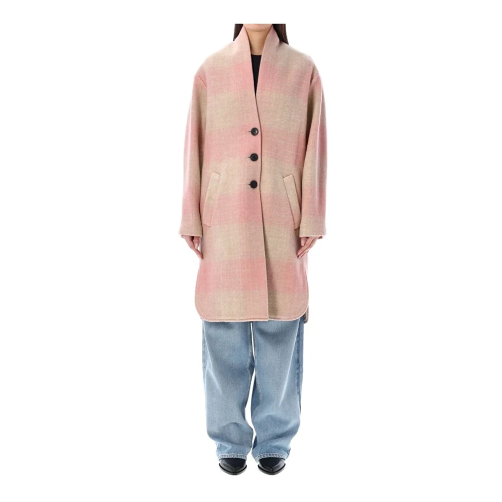 Isabel Marant Étoile Geruite Wollen Jas Lange Mouwen Vrouwen Pink Dames