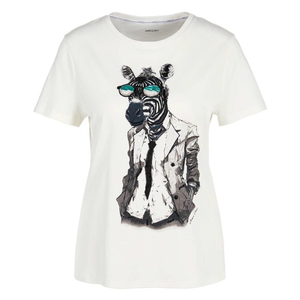 Marc Cain Offwhite T-shirt met 3D Zebra Applicatie White Dames
