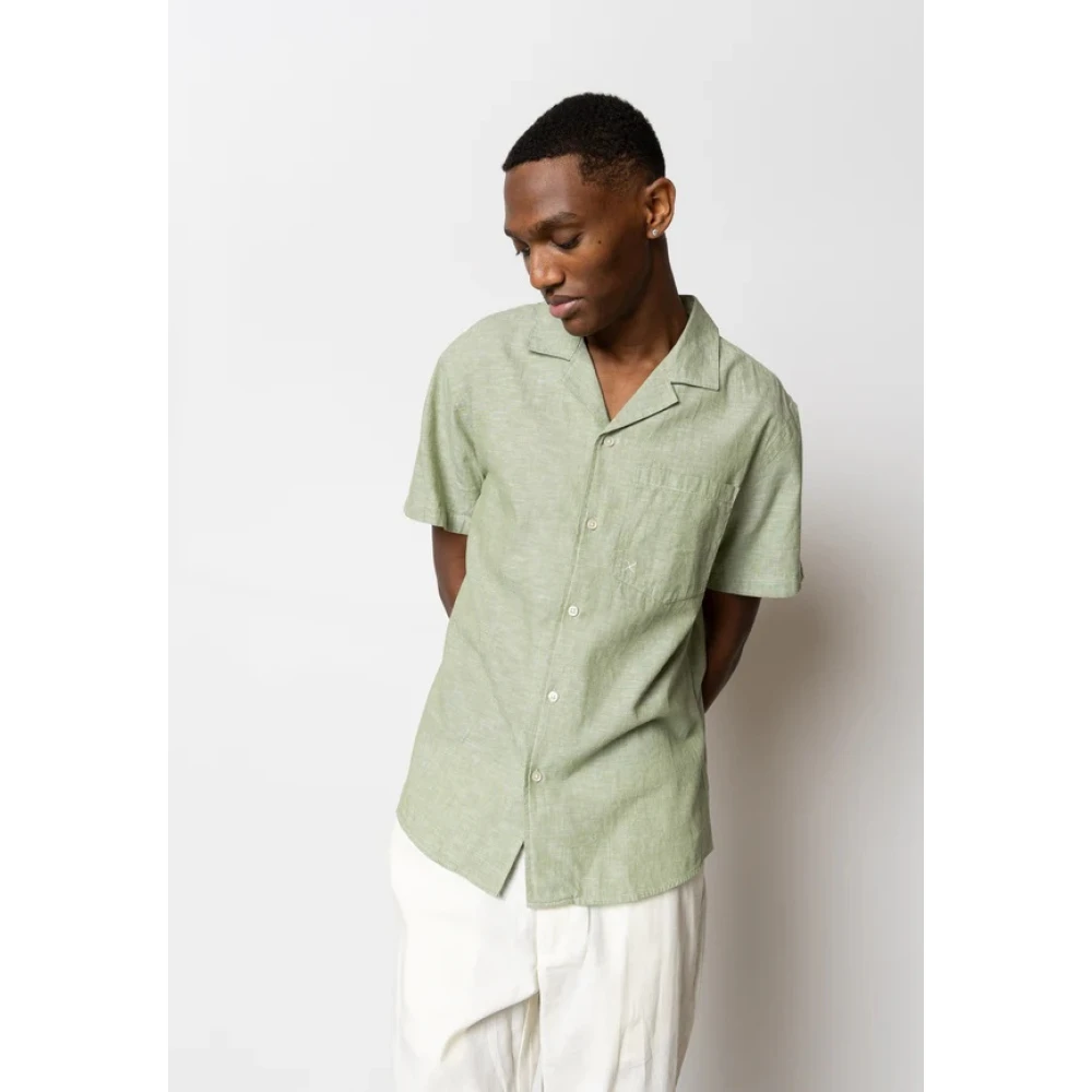 Clean Cut Bowling Shirt in Katoen Linnen Mix Green Heren