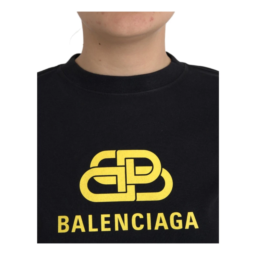 Balenciaga Zwart Logo Print Katoenen T-shirt Black Dames