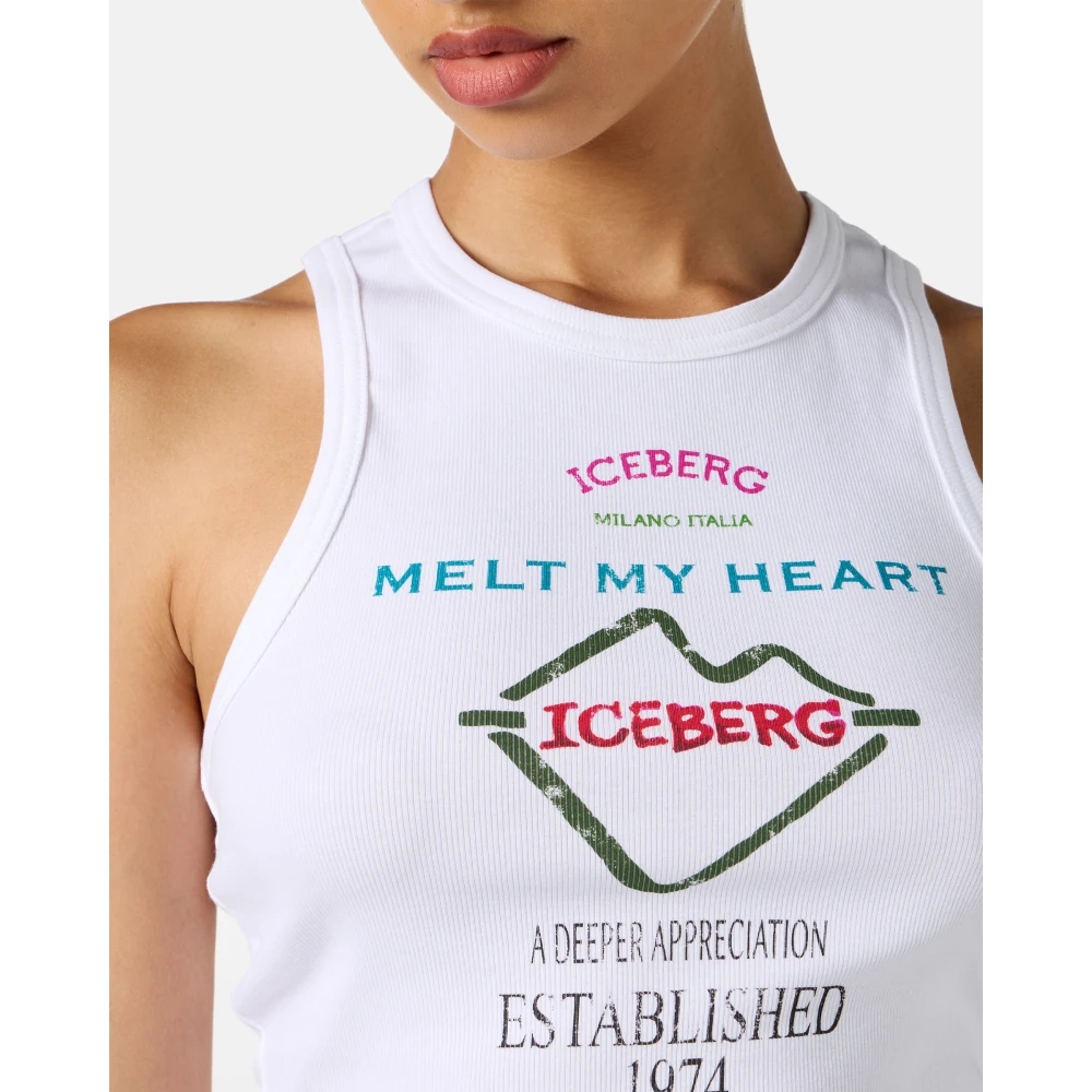 Iceberg Aansluitende witte geribbelde top met Symboolprint White Dames