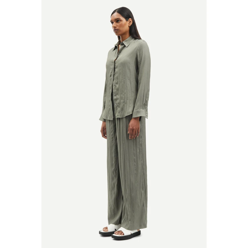 Samsøe Slim Fit Lange Mouwen Overhemd met Knopen Green Dames