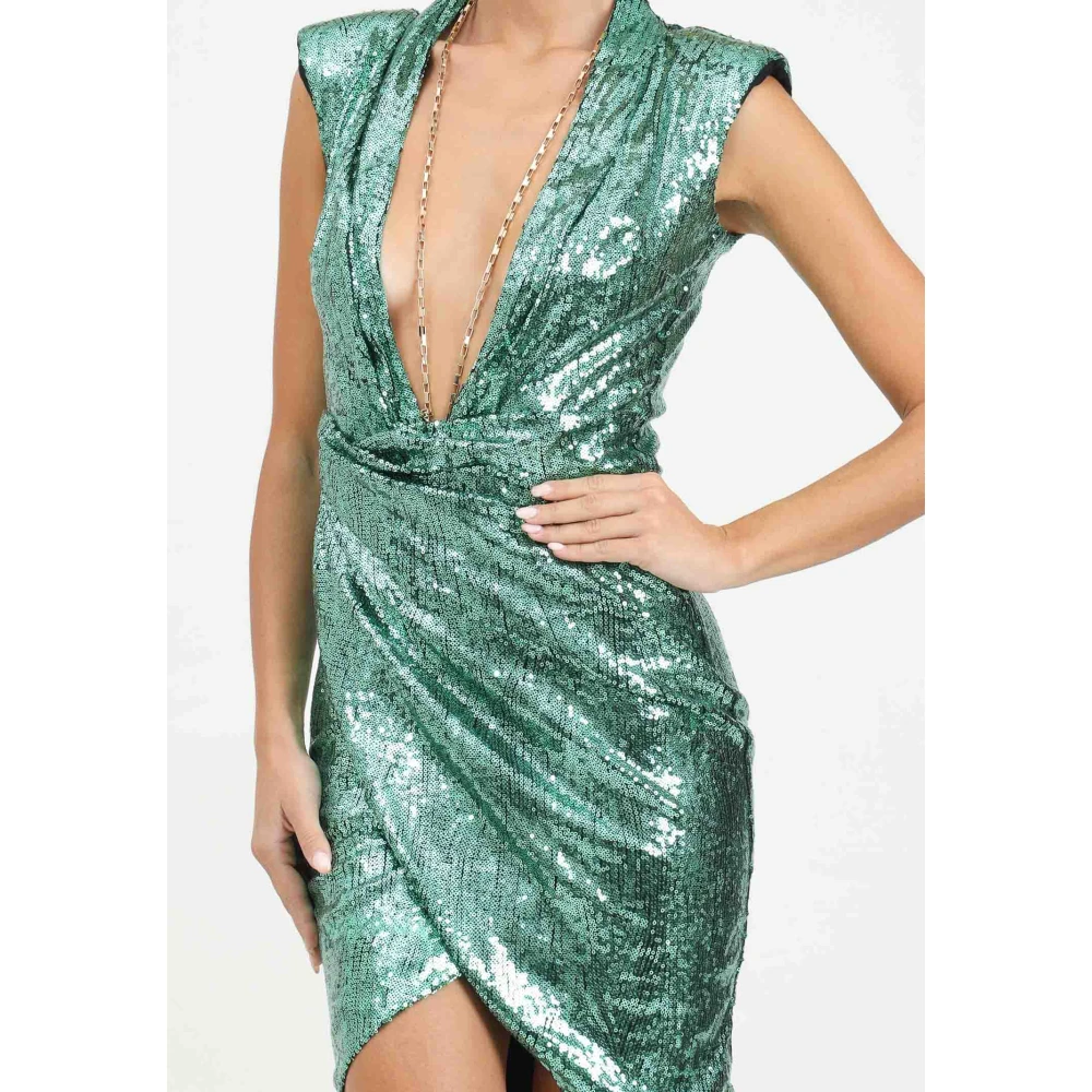 Amen Groene Pailletten Korte Jurk Gedrapeerde Silhouet Green Dames