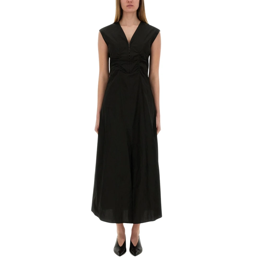 Alysi Women's Black Midi Dresses, Xs, V-Neck Ruched Midi Dress