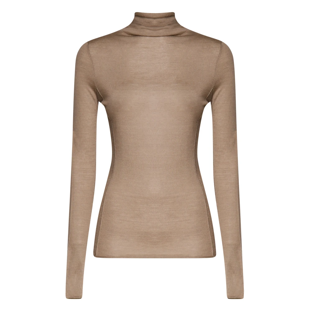 Pinko Beige Katoenen Trui met Hoge Kraag Beige Dames