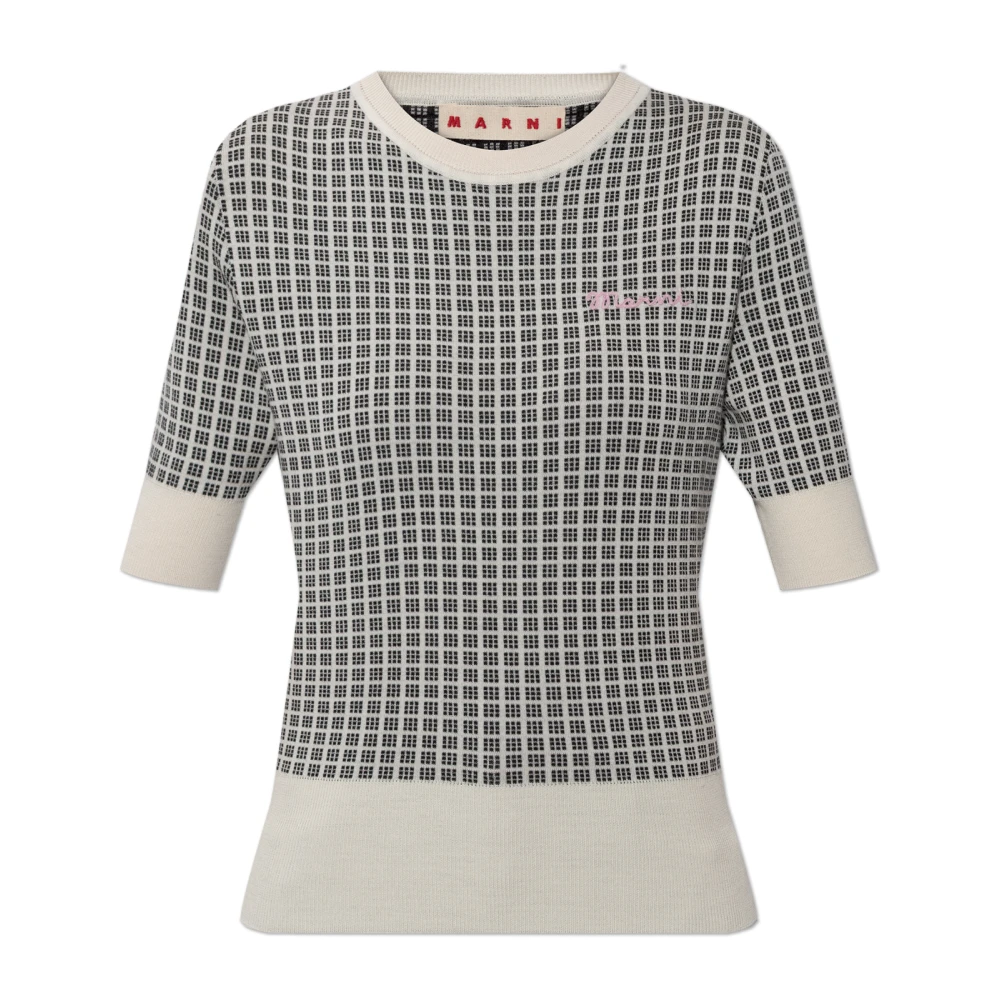 Marni Donna Beige - Top Con Logo Ricamato - Knitwear - S