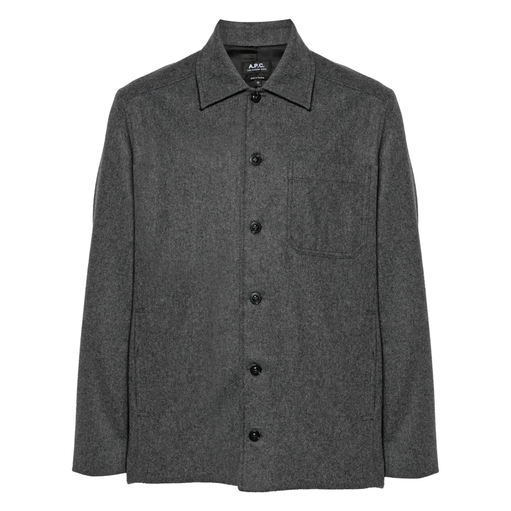 A.p.c. Wollen Blend Overhemdjasje met Zakken Gray Heren