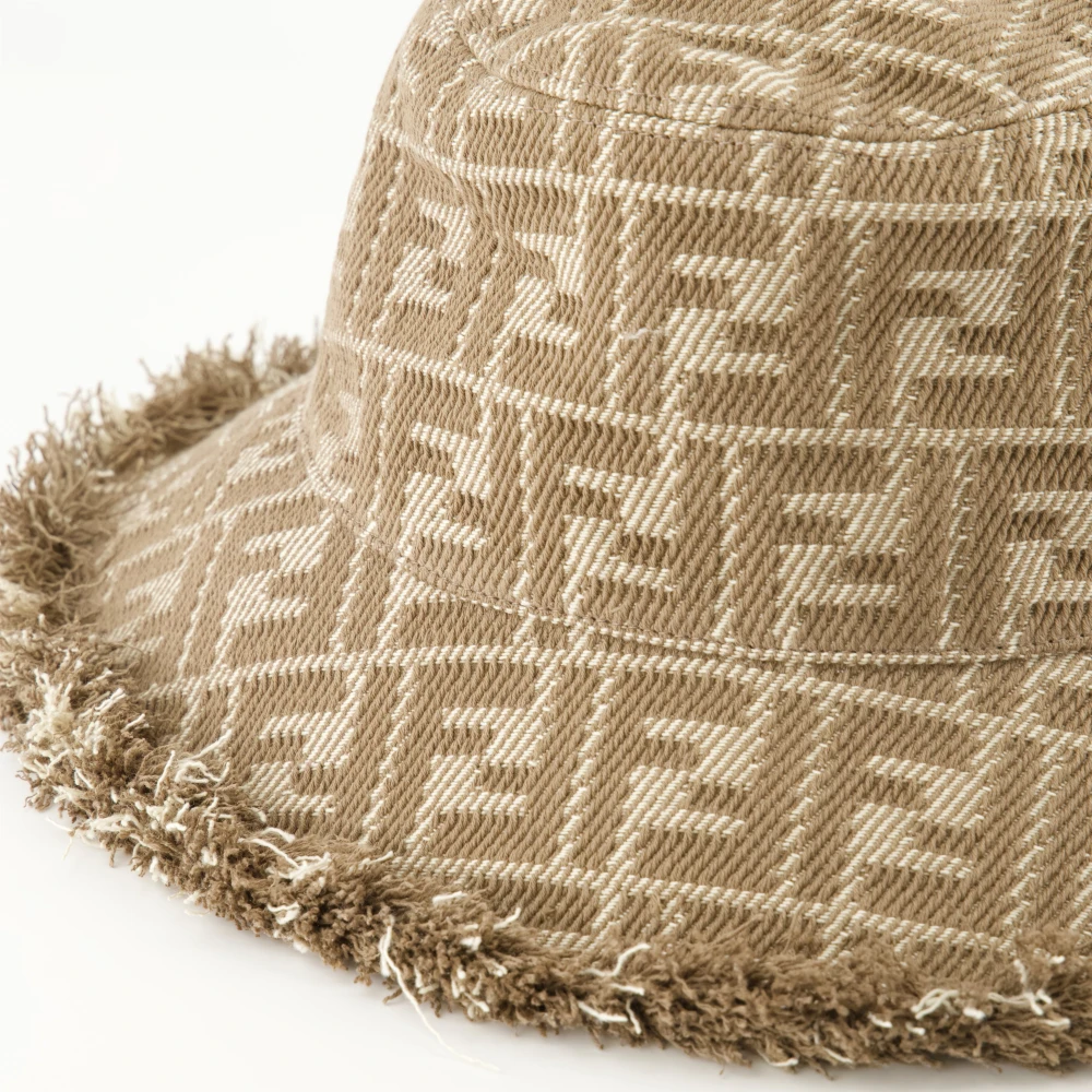 Fendi Denim FF Hoed met Franje Randen Brown Dames