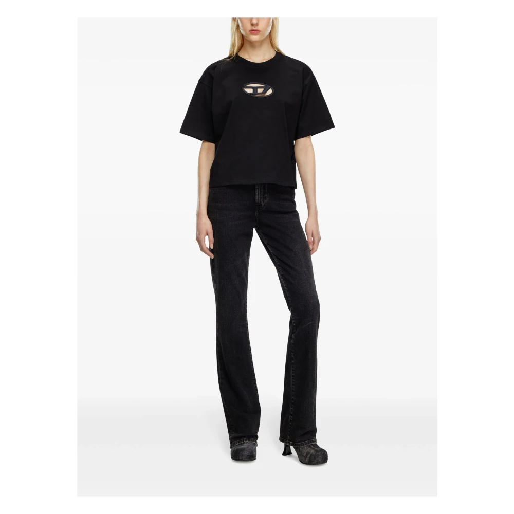 Diesel Zwart Katoenen T-shirt met Oval D Logo Black Dames