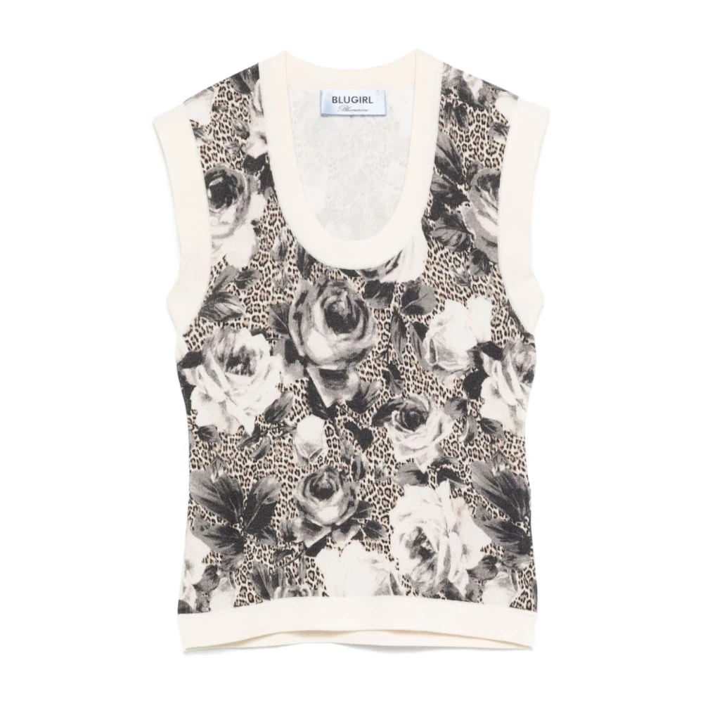 Blugirl Mouwloze top met luipaard- en rozenprint Multicolor Dames