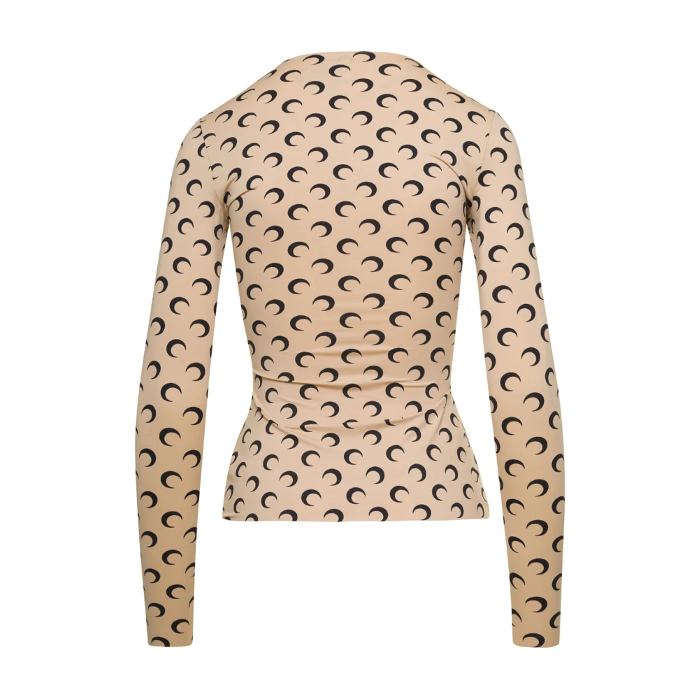 Marine Serre Maan Bedrukte Jersey Crewneck Top Beige Dames