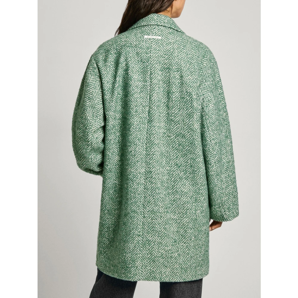 Pepe Jeans Groene Wollen Blend Double-Breasted Jas Green Dames