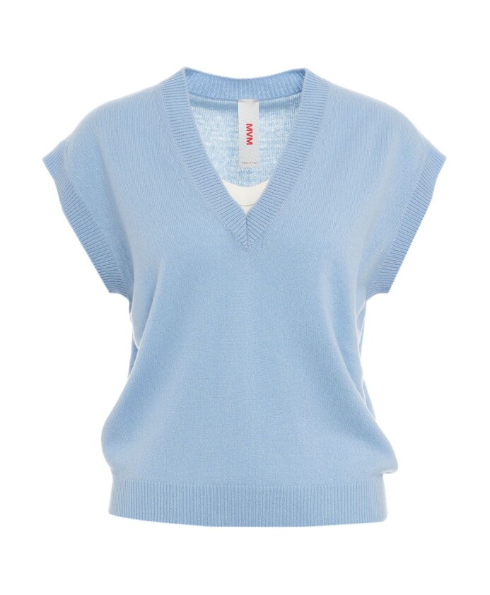 Blauer Kaschmir V-Ausschnitt Strickware | MVM | Kaschmirpullover 
