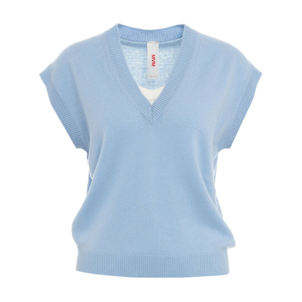 MVM Blauwe Cashmere V-Hals Gebreide Kleding Blue Dames