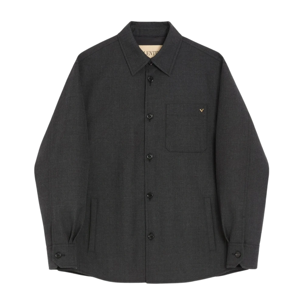 Valentino , Light Jackets, Male, Gray, M, Shirt Jacket In Nylon Gabardine With Vgold