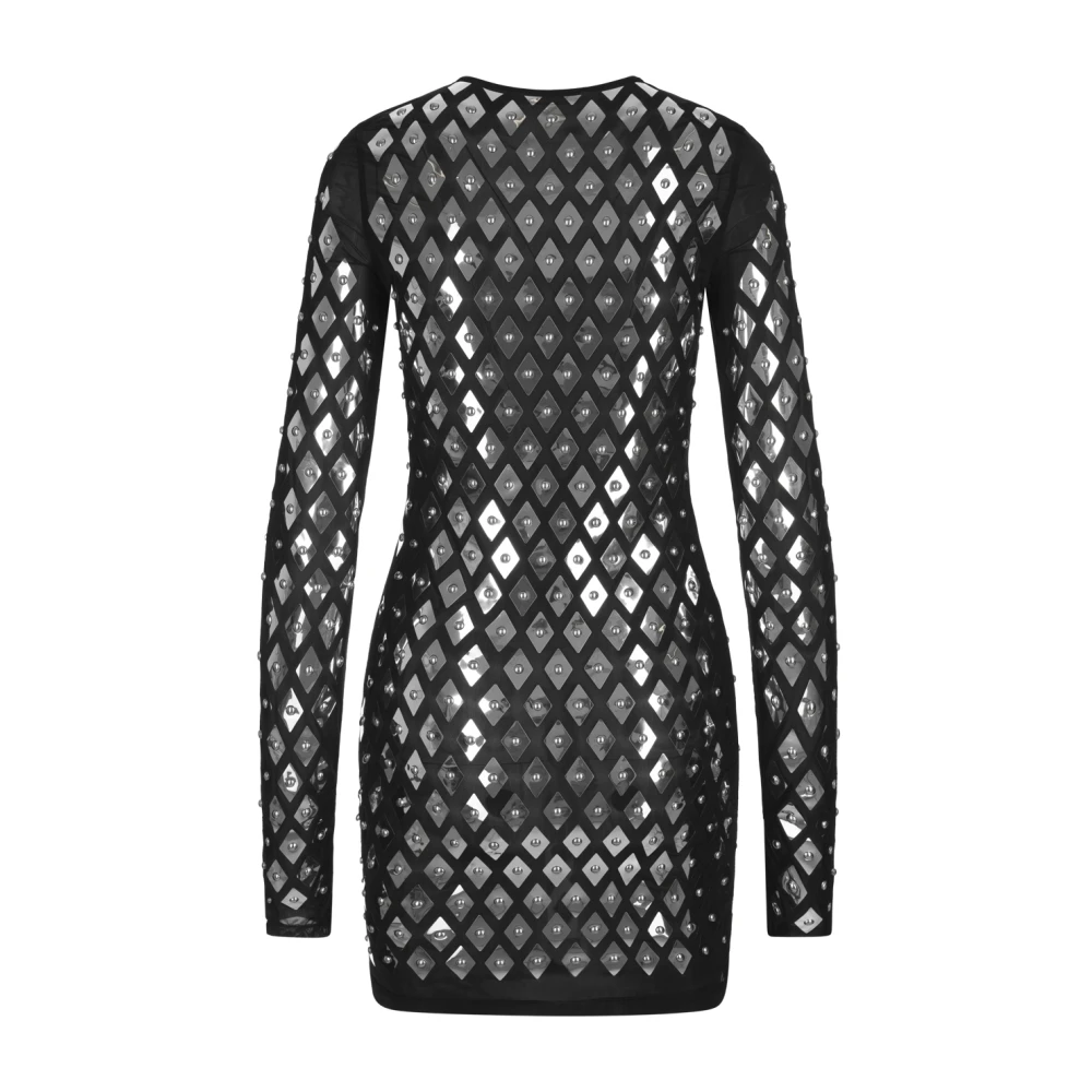 Paco Rabanne Zwarte Mini Jurk met Zilveren Rhombus Black Dames