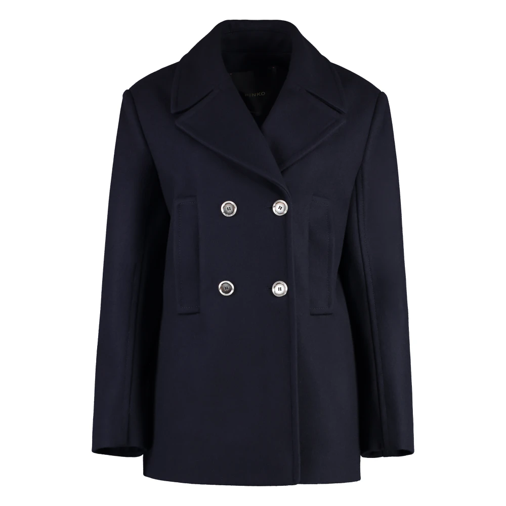 pinko Dubbelbreasted wollen jas Blue Dames