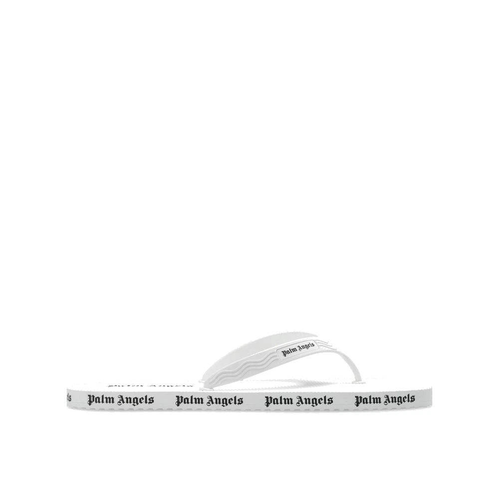 Palm Angels Women's White Logo Embossed Square Toe Slides