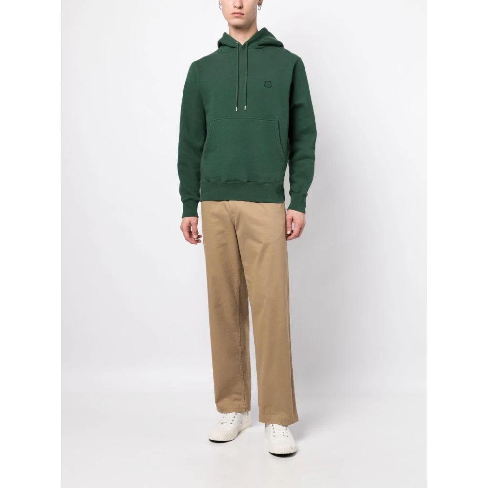 Maison Kitsuné Groene Logo-Patch Katoenen Hoodie Green Heren