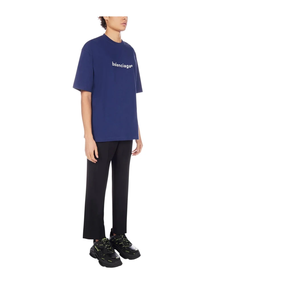 Balenciaga Logo Print Blauw Oversized T-shirt Blue Heren